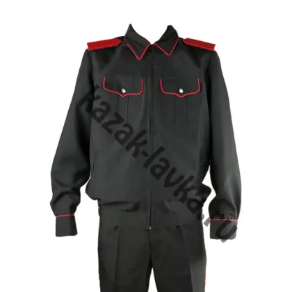 Куртка форменная на молнии черная с красным кантом габардин