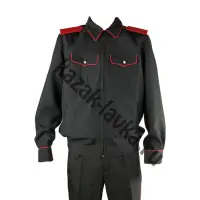 Куртка форменная на молнии, черная с красным кантом, габардин
