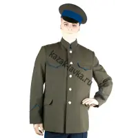 Китель казачий оливковый габардин, воротник стойка, синяя выпушка