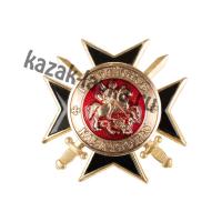 Значок стальной "Российское казачество", черный мальтийский крест