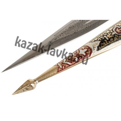 Кинжал кавказский мельхиор ножны эмаль вставка  футляр3