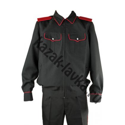 Куртка форменная на молнии черная с красным кантом габардин
