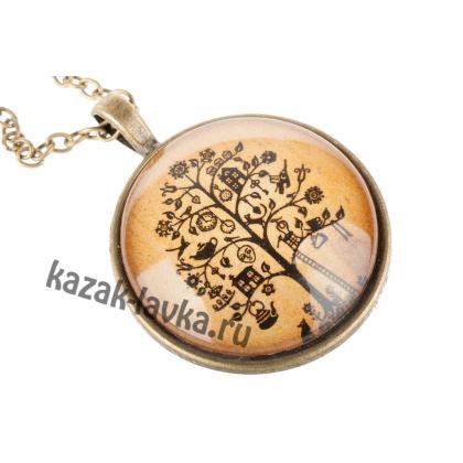Медальон с кофейным рисунком(латунь) дерево