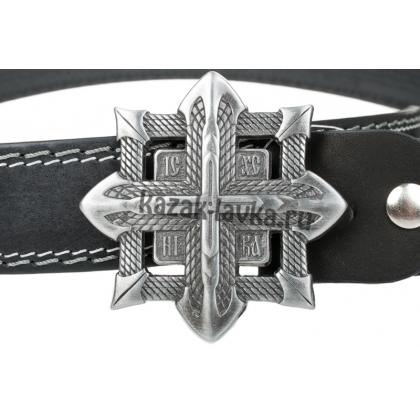 Крест в виде мечей, пояс мужской, 40мм, молитва, литая  пряжка _2