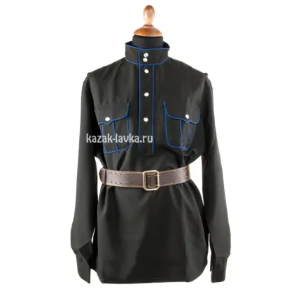 Гимнастерка черная синий кант, габардин