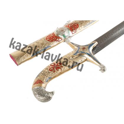 Шашка кавказская Клыч фигур рукоят ножны мельх латунь горячая эмаль цвет в ассорт2