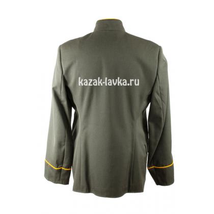 Китель казачий оливковый пш, воротник стойка, желтая выпушка